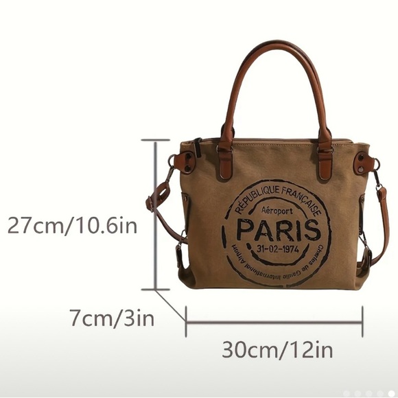 Tan and Brown Leather Shoulder Bag with Paris Branding - Picture 2 of 2